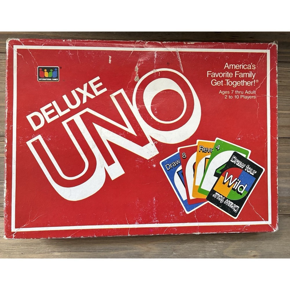 VTG 1986 International Games UNO Deluxe Edition Card Game-Shabby Box-Complete